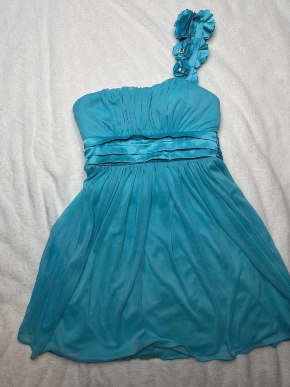 Sequin Hearts One-Shoulder Turquoise Party Dress for Girls